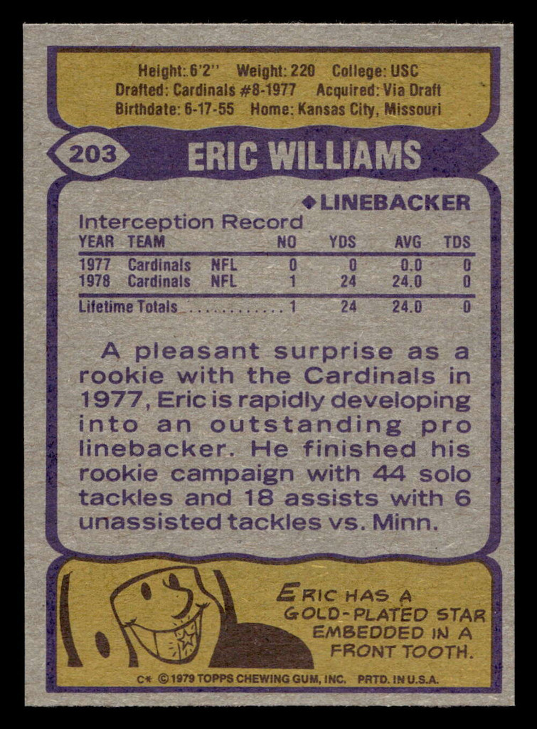 1979 Topps #203 Eric Williams Near Mint+  ID: 506914
