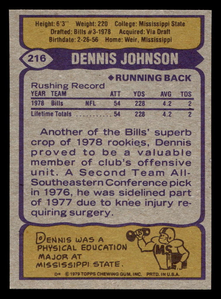 1979 Topps #216 Dennis Johnson Ex-Mint RC Rookie  ID: 506957