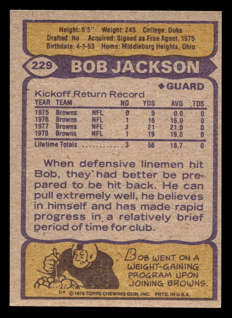 1979 Topps #229 Bob Jackson Near Mint+ 