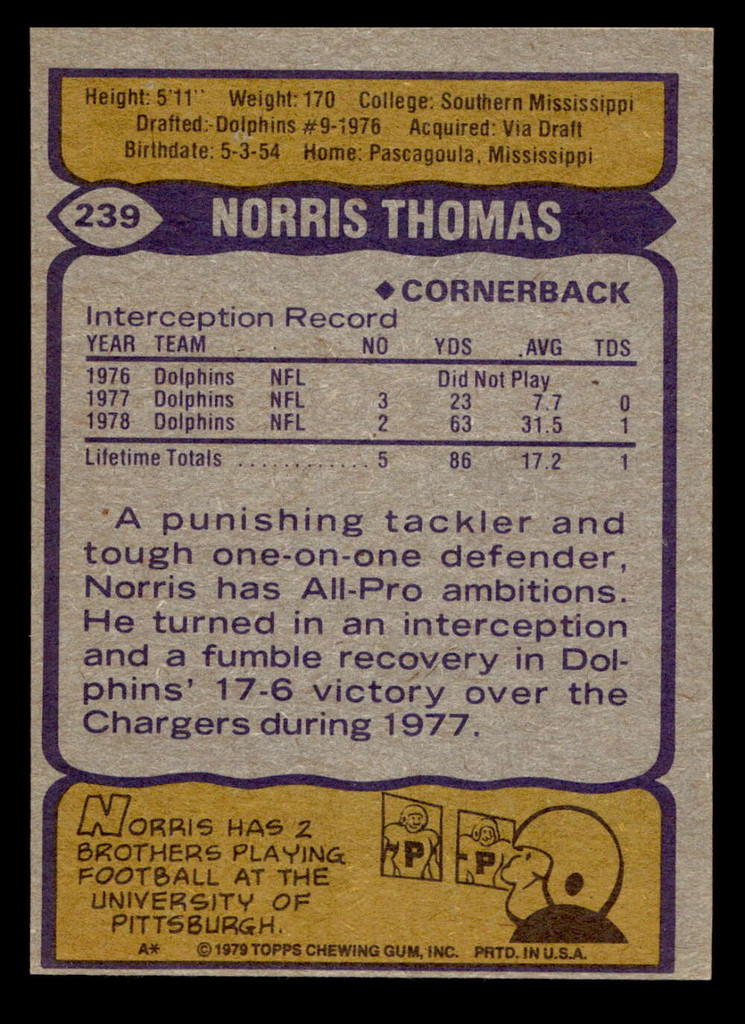 1979 Topps #239 Norris Thomas Near Mint  ID: 507029