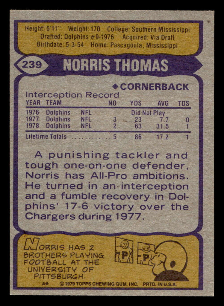 1979 Topps #239 Norris Thomas Ex-Mint  ID: 507030