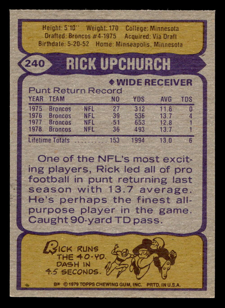 1979 Topps #240 Rick Upchurch Near Mint  ID: 507034