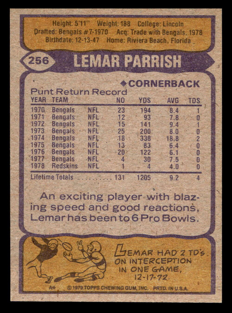 1979 Topps #256 Lemar Parrish Near Mint  ID: 507082