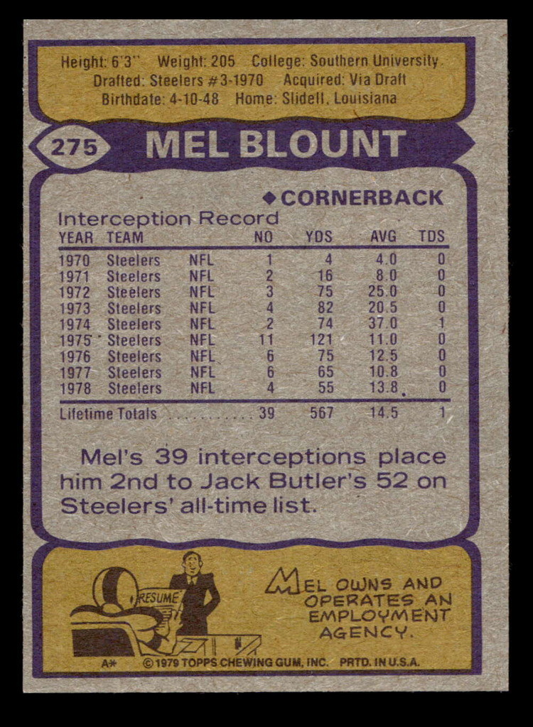 1979 Topps #275 Mel Blount Near Mint 