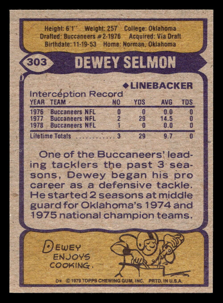 1979 Topps #303 Dewey Selmon Near Mint+  ID: 507503