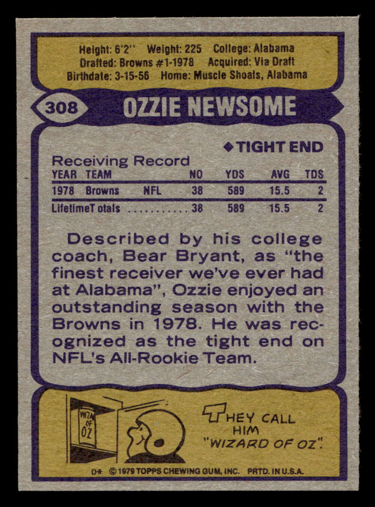 1979 Topps #308 Ozzie Newsome Near Mint RC Rookie  ID: 507526