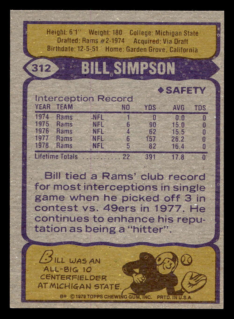 1979 Topps #312 Bill Simpson AP Near Mint  ID: 507539