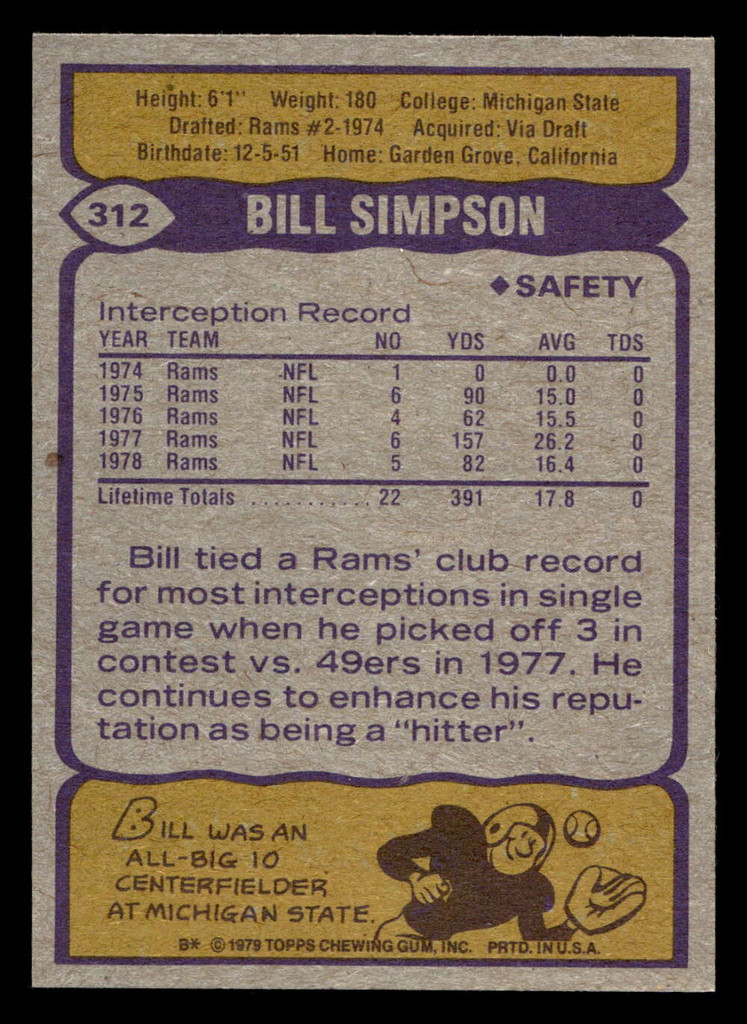 1979 Topps #312 Bill Simpson AP Near Mint+ 