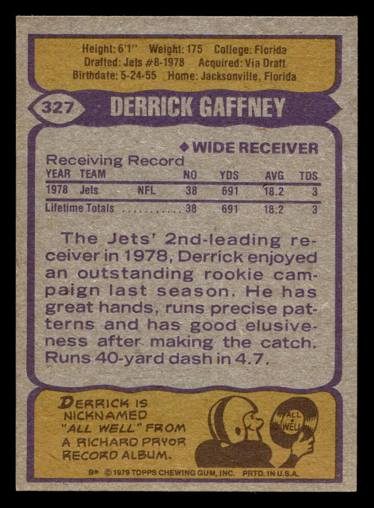1979 Topps #327 Derrick Gaffney Ex-Mint  ID: 507588