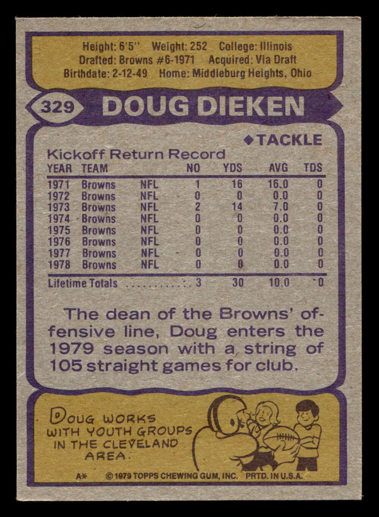 1979 Topps #329 Doug Dieken Ex-Mint 