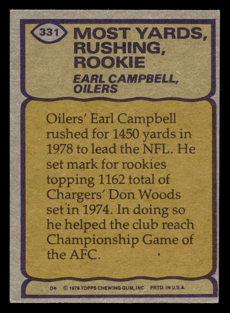 1979 Topps #331 Earl Campbell RB Ex-Mint  ID: 507607