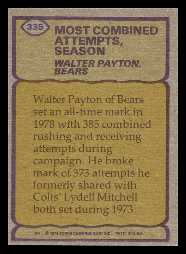 1979 Topps #335 Walter Payton RB Near Mint  ID: 507621