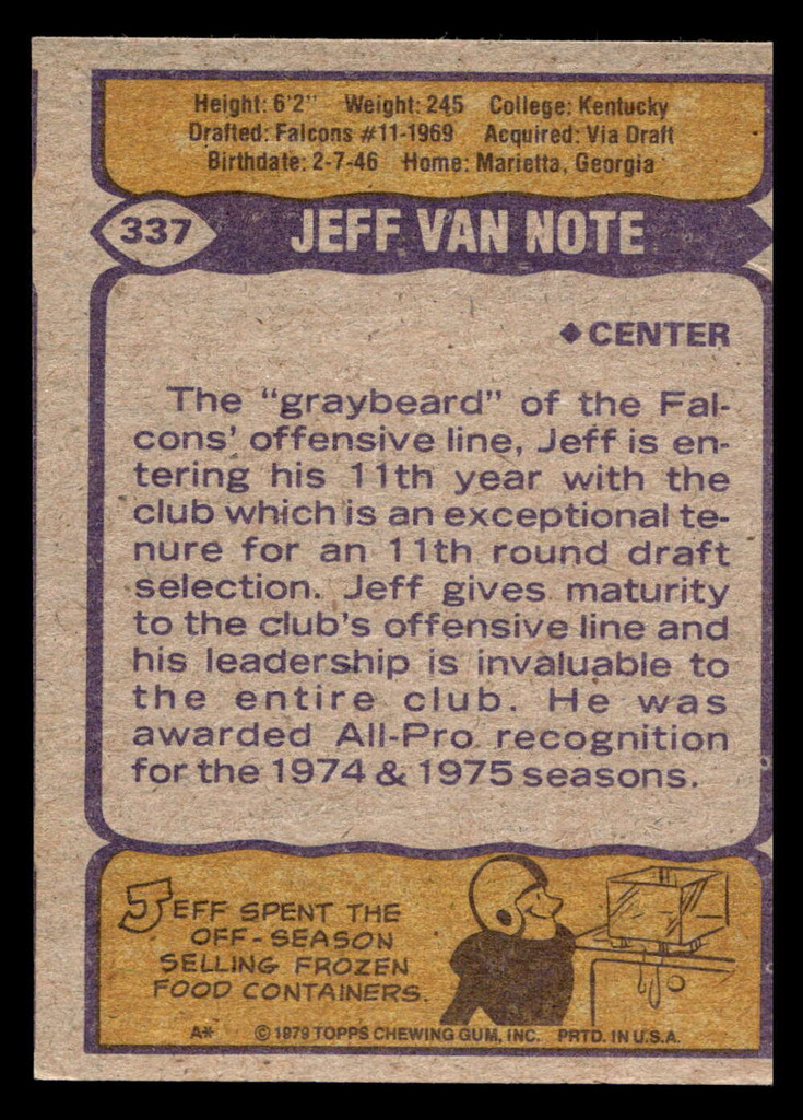 1979 Topps #337 Jeff Van Note Ex-Mint  ID: 507631