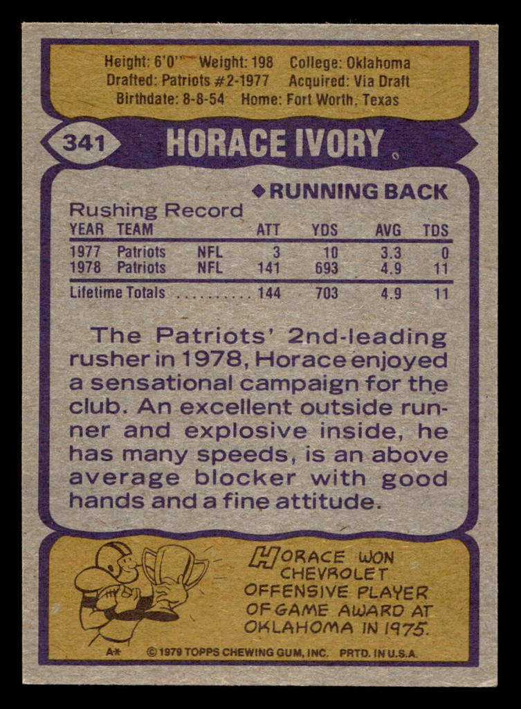 1979 Topps #341 Horace Ivory Ex-Mint  ID: 507647
