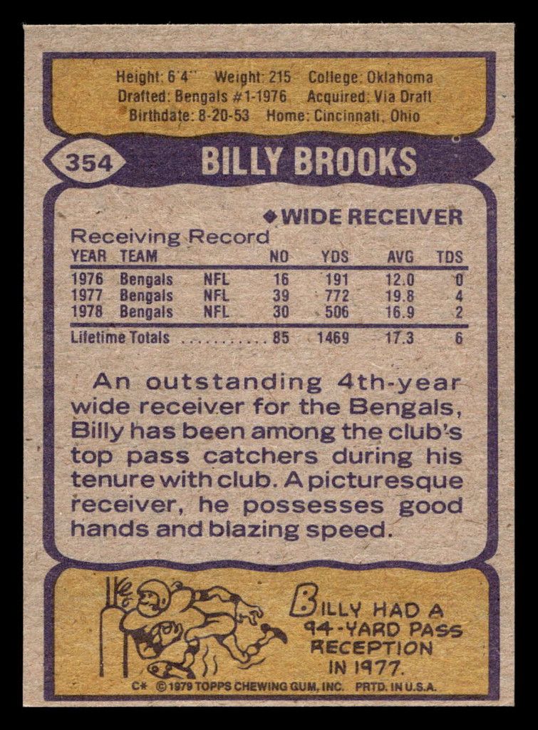 1979 Topps #354 Billy Brooks Near Mint+ 