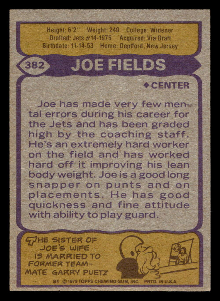 1979 Topps #382 Joe Fields Near Mint  ID: 507827