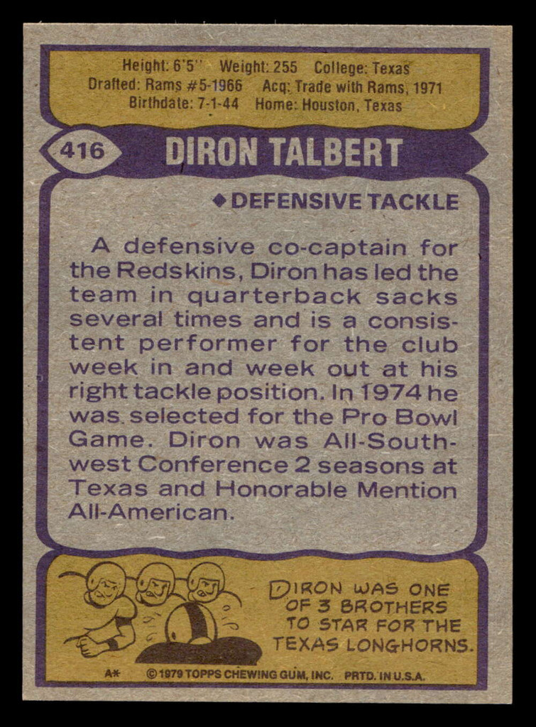 1979 Topps #416 Diron Talbert Near Mint  ID: 507977
