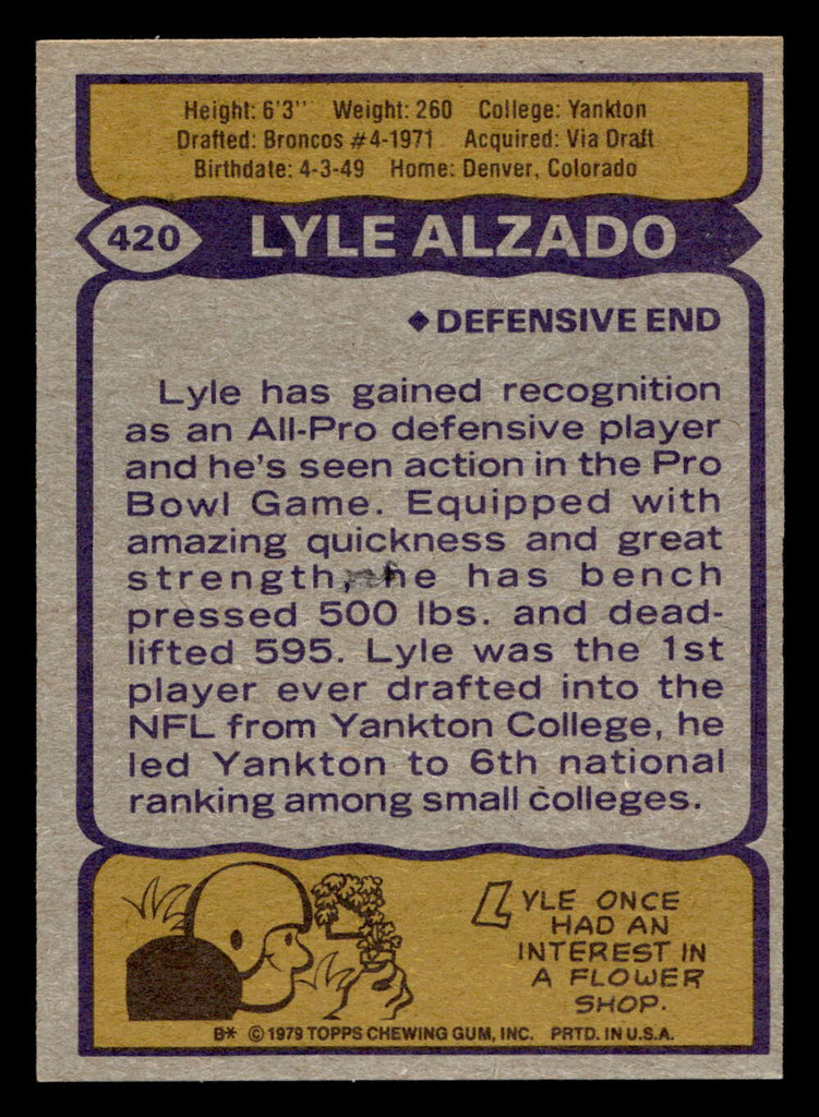 1979 Topps #420 Lyle Alzado Near Mint  ID: 508000
