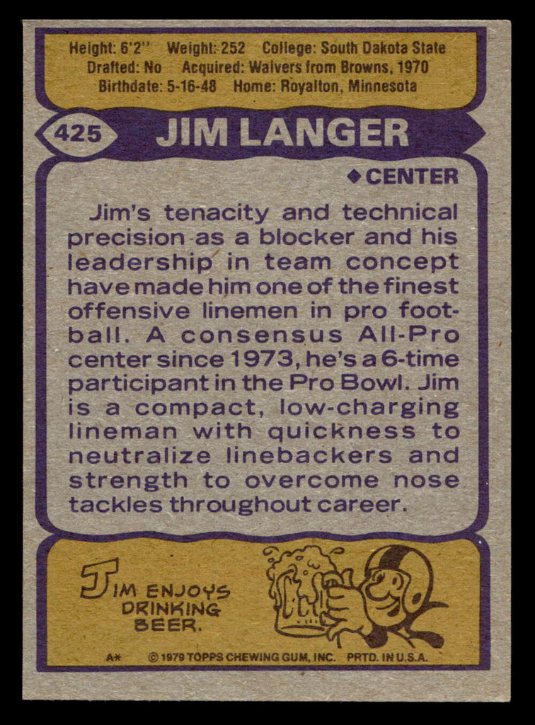 1979 Topps #425 Jim Langer Ex-Mint  ID: 508020