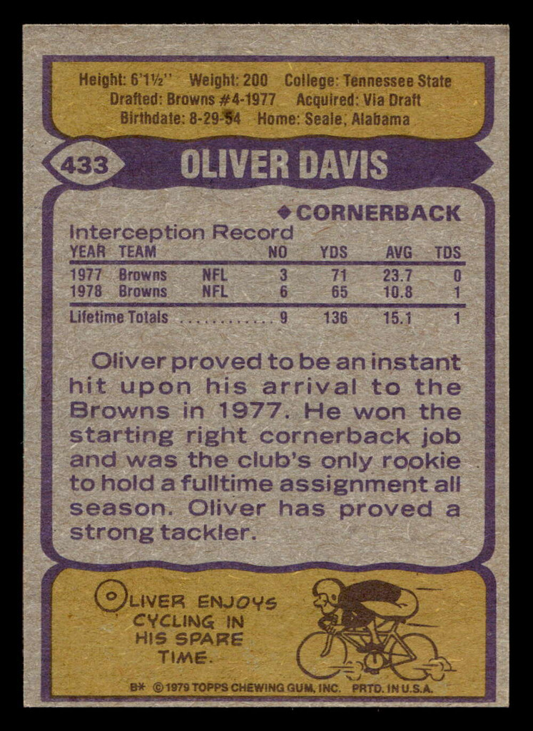 1979 Topps #433 Oliver Davis Ex-Mint 