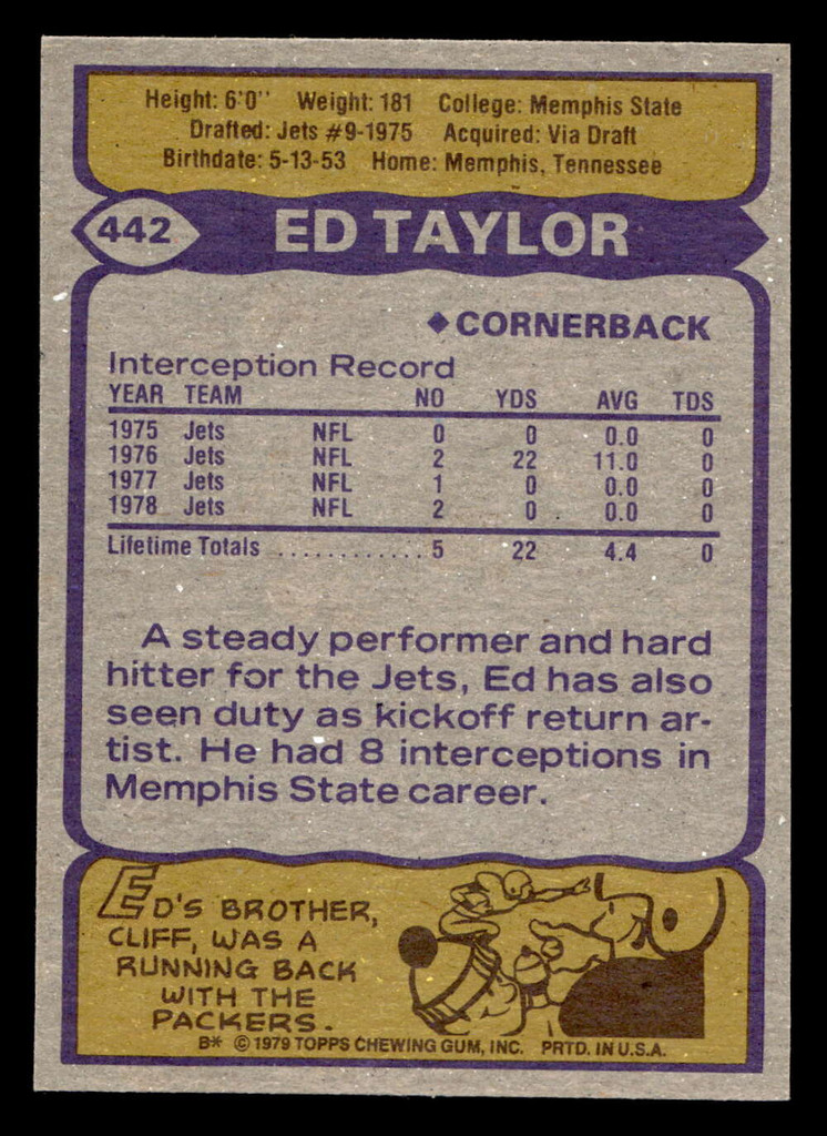 1979 Topps #442 Ed Taylor Ex-Mint  ID: 508096