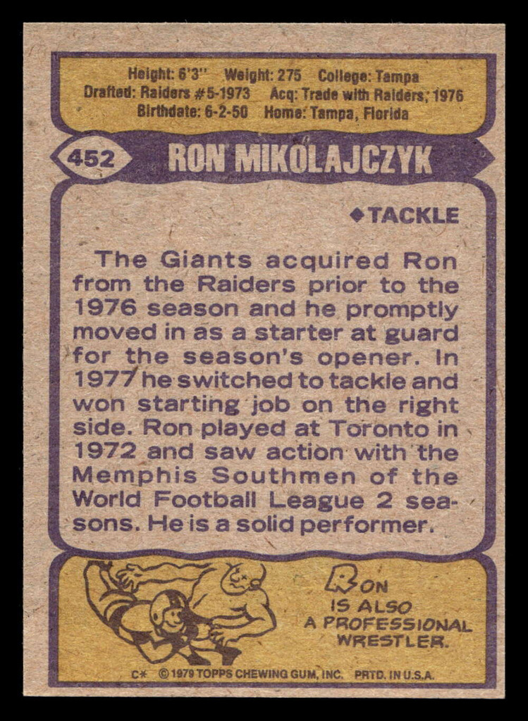 1979 Topps #452 Ron Mikolajczyk Ex-Mint  ID: 508141