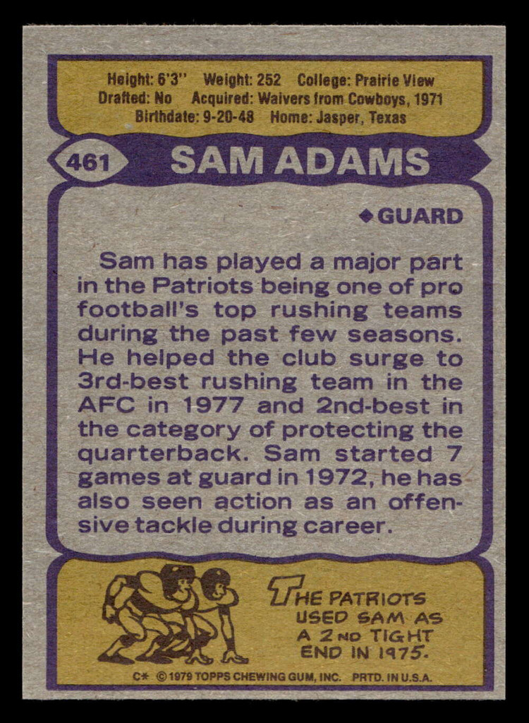 1979 Topps #461 Sam Adams Near Mint  ID: 508175