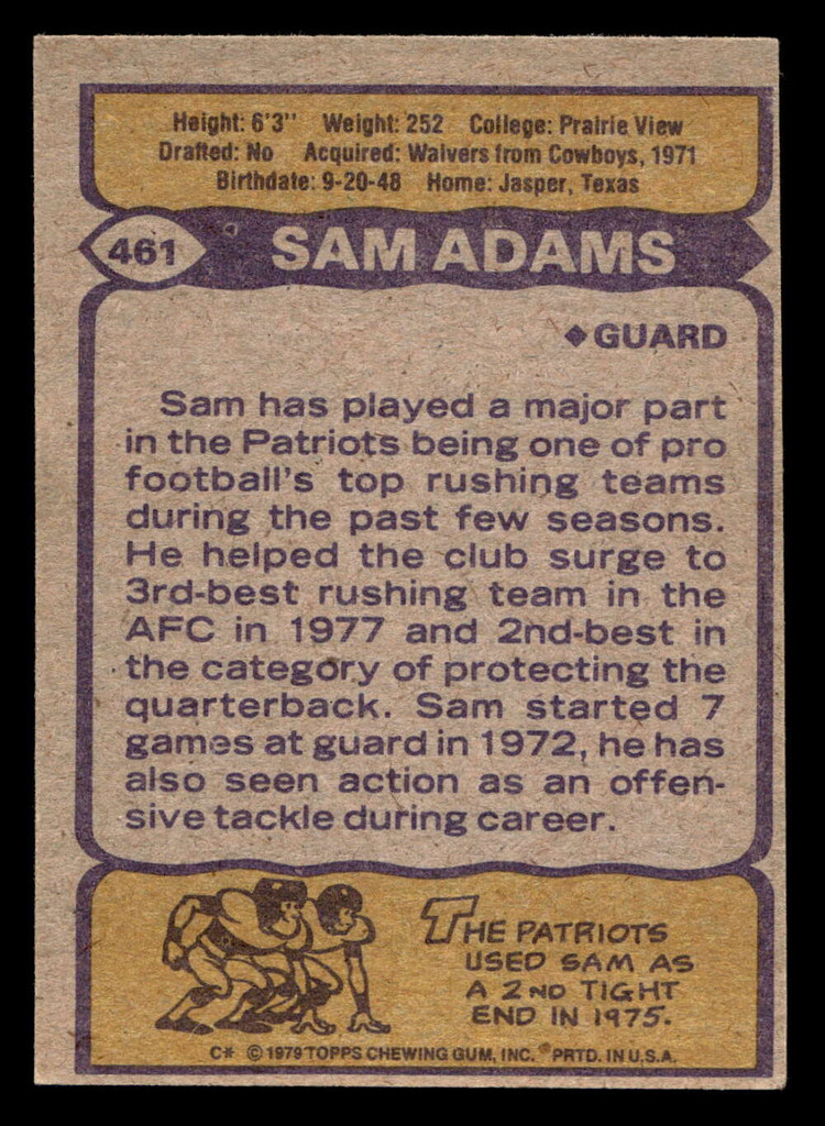 1979 Topps #461 Sam Adams Ex-Mint  ID: 508176