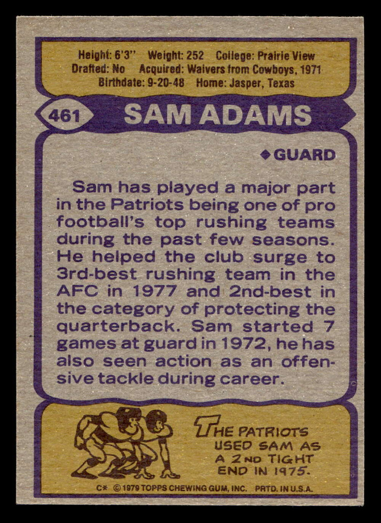 1979 Topps #461 Sam Adams Ex-Mint  ID: 508177