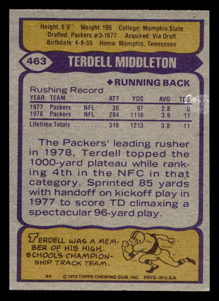 1979 Topps #463 Terdell Middleton Ex-Mint  ID: 508183