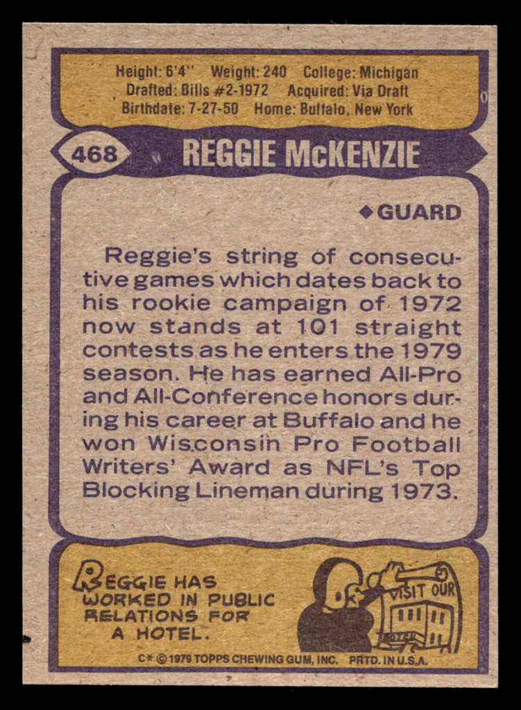 1979 Topps #468 Reggie McKenzie Near Mint  ID: 508206