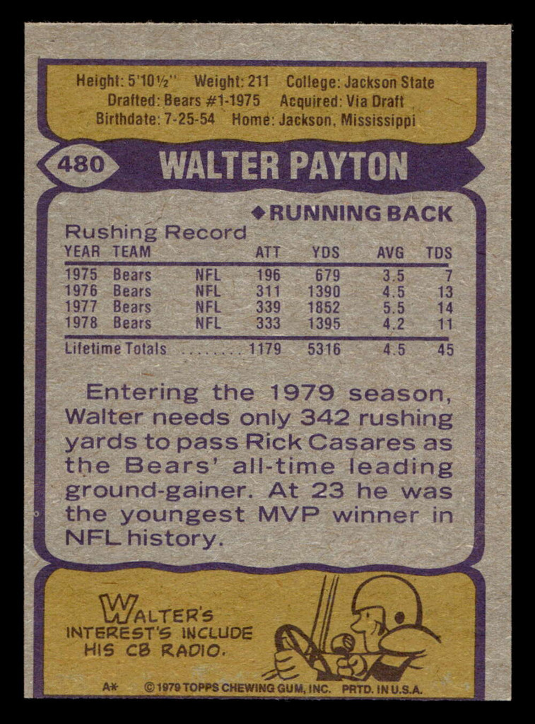 1979 Topps #480 Walter Payton Near Mint  ID: 508260