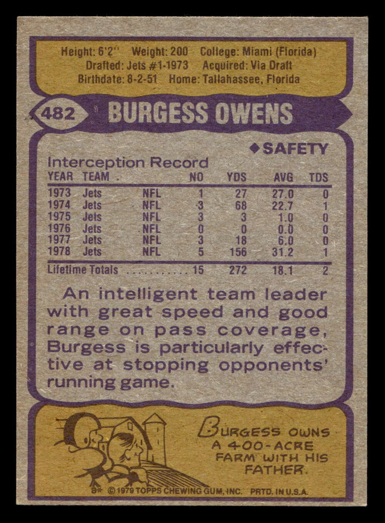 1979 Topps #482 Burgess Owens Ex-Mint 