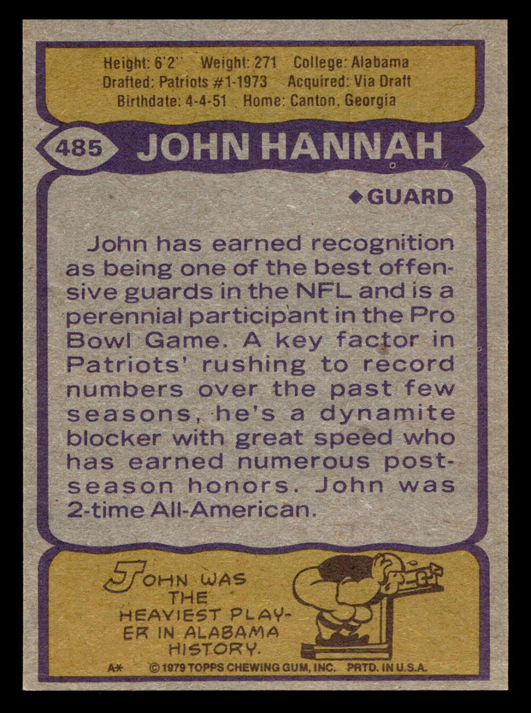1979 Topps #485 John Hannah Near Mint+  ID: 508280