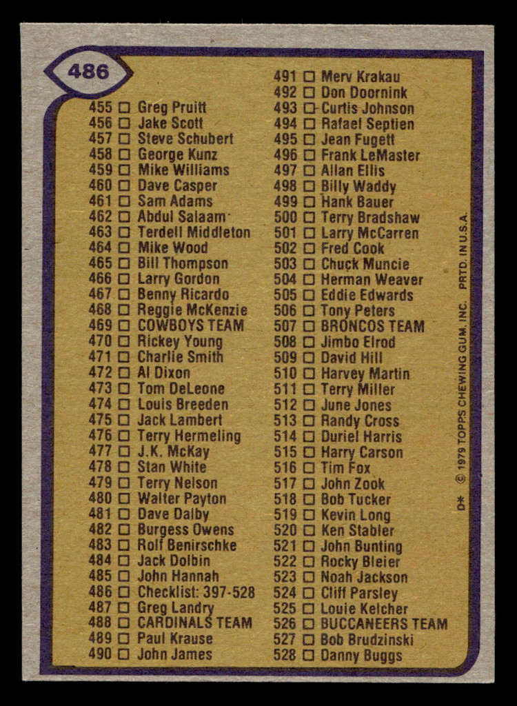 1979 Topps #486 Checklist 397-528 Ex-Mint 