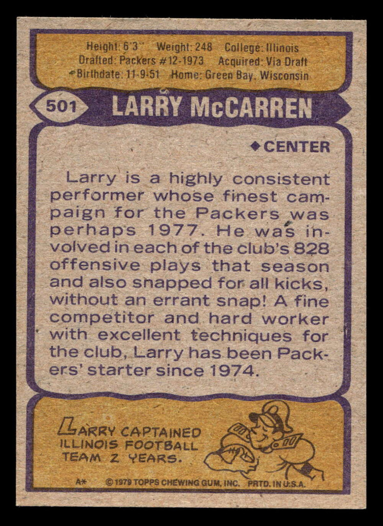 1979 Topps #501 Larry McCarren Ex-Mint  ID: 508349