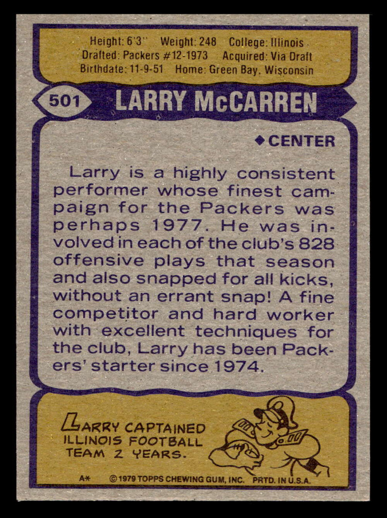 1979 Topps #501 Larry McCarren Near Mint  ID: 508351