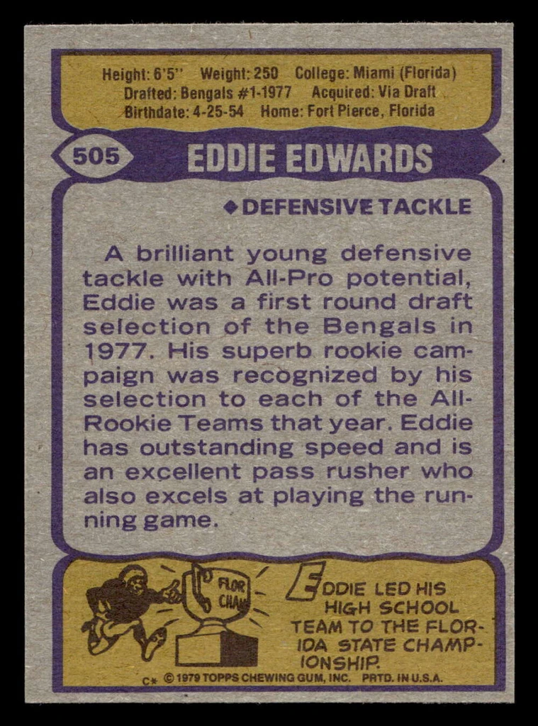 1979 Topps #505 Eddie Edwards Near Mint  ID: 508369