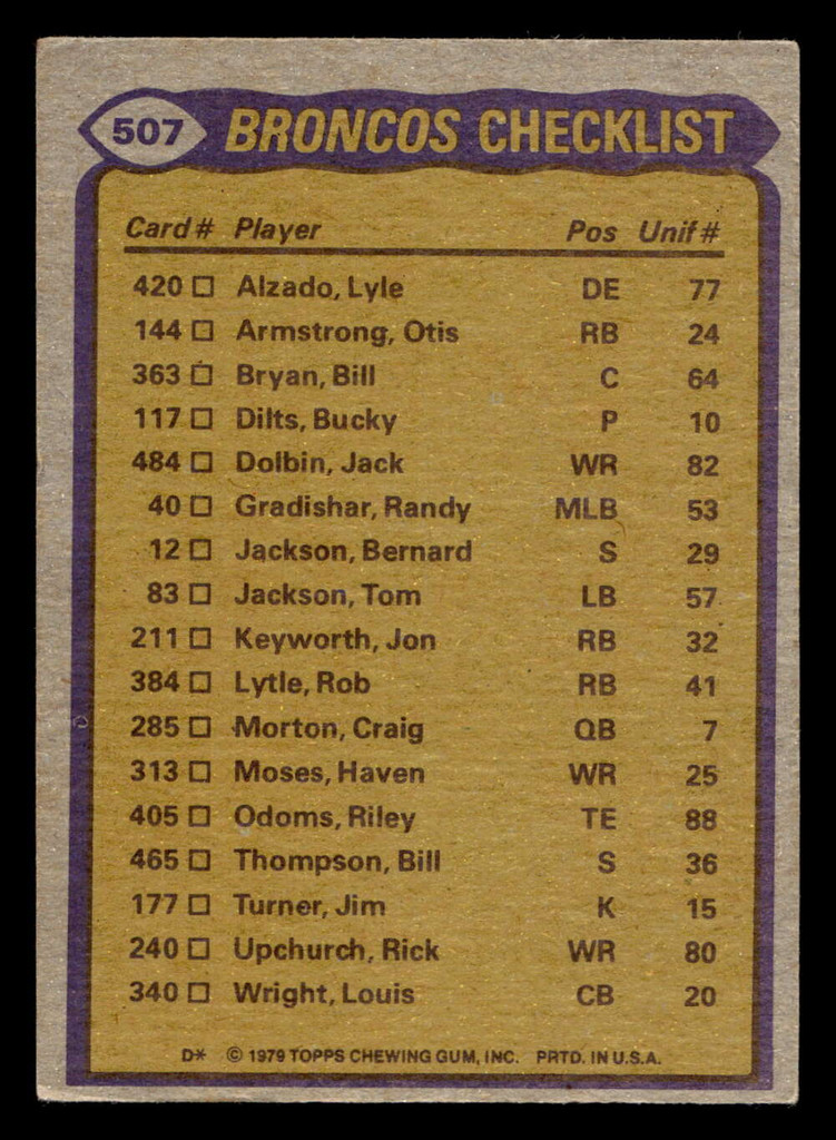 1979 Topps #507 Lonnie Perrin/Riley Odoms/Steve Foley/Bernard Jackson/Lyle Alzado TL Very Good 