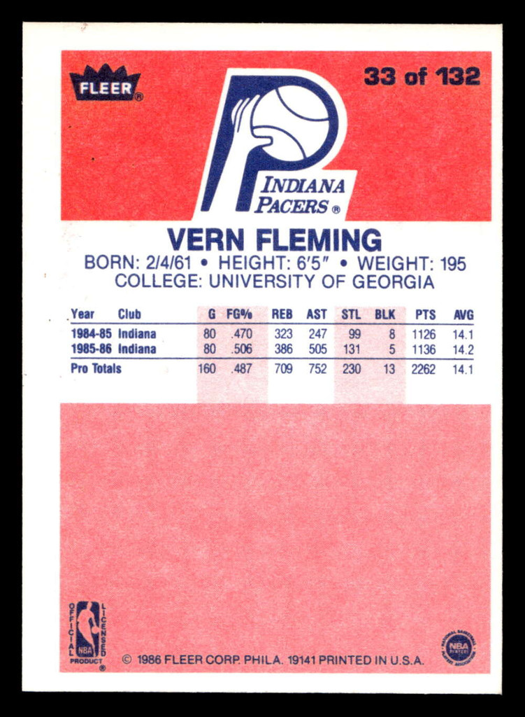 1986-87 Fleer #33 Vern Fleming Near Mint RC Rookie Basketball  ID: 508597
