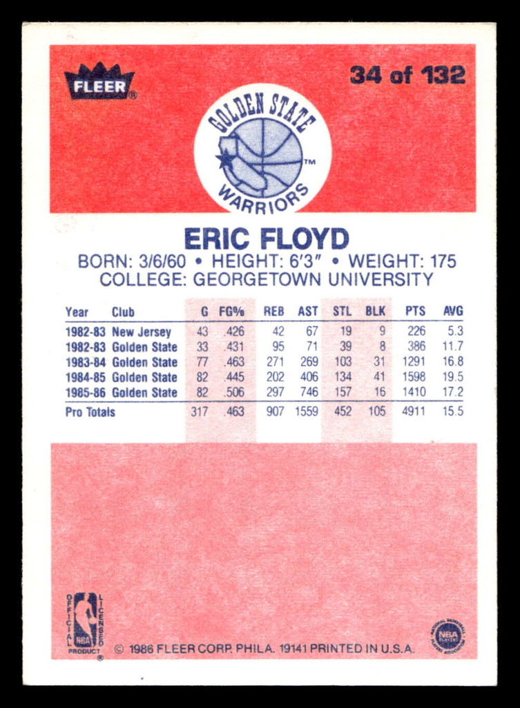 1986-87 Fleer #34 Sleepy Floyd Ex-Mint RC Rookie Basketball 