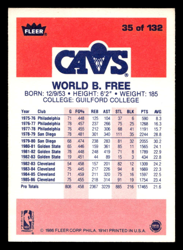 1986-87 Fleer #35 World B. Free Ex-Mint Basketball  ID: 508610