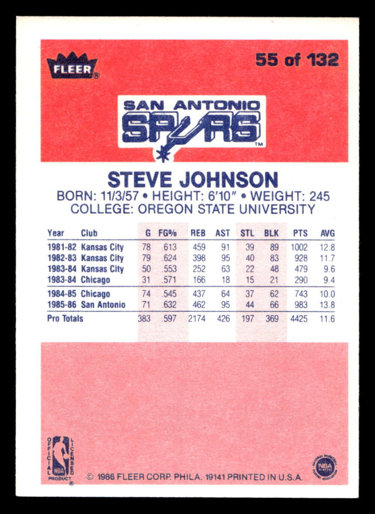1986-87 Fleer #55 Steve Johnson Ex-Mint Basketball  ID: 508770