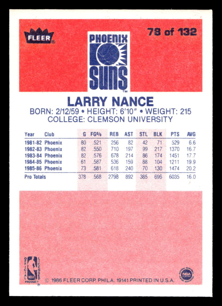 1986-87 Fleer #78 Larry Nance NM-Mint RC Rookie Basketball  ID: 508853