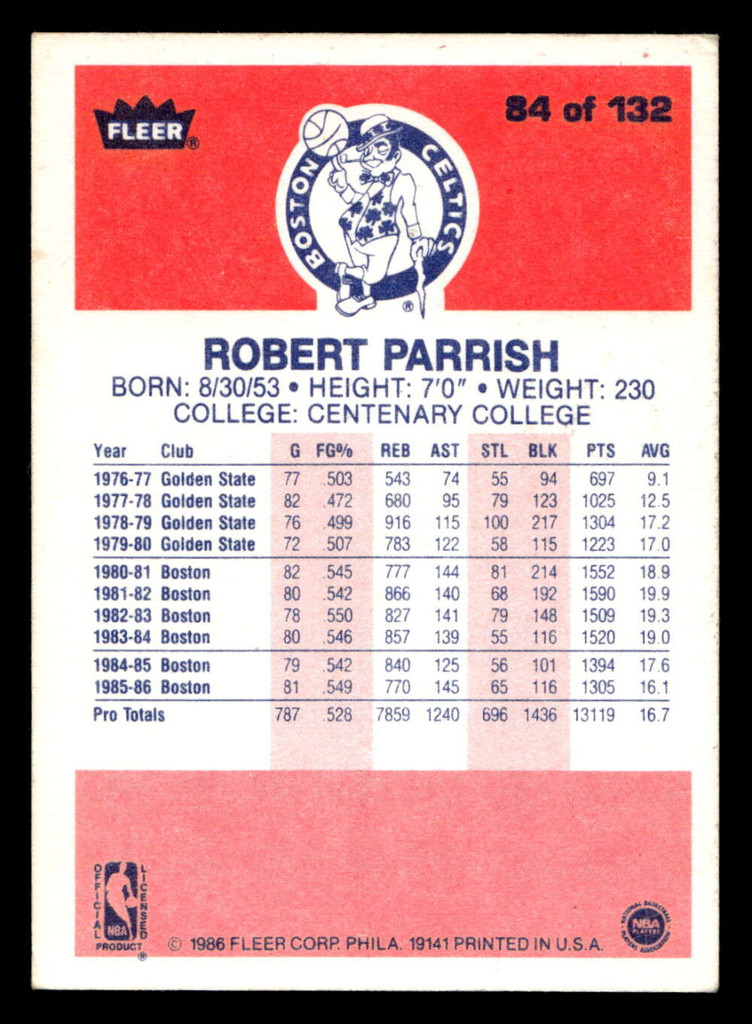 1986-87 Fleer #84 Robert Parish UER VG-EX Basketball 