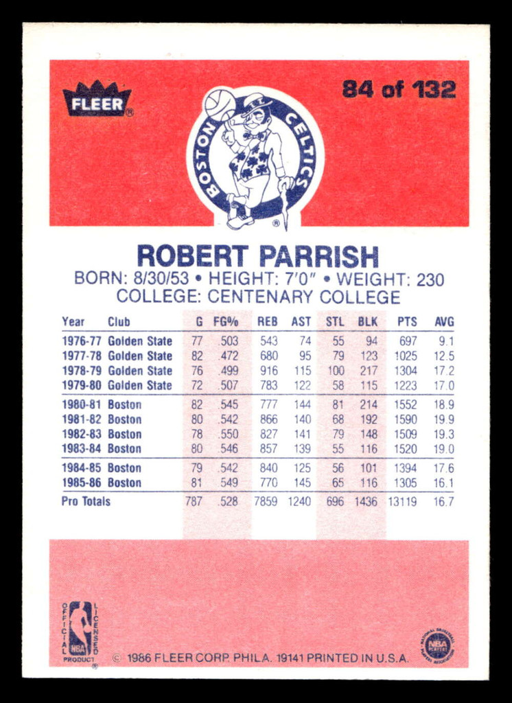 1986-87 Fleer #84 Robert Parish UER Near Mint Basketball 