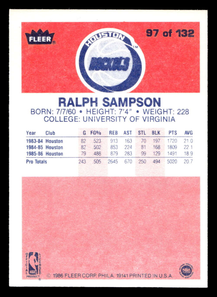 1986-87 Fleer #97 Ralph Sampson NM-Mint RC Rookie Basketball  ID: 508951