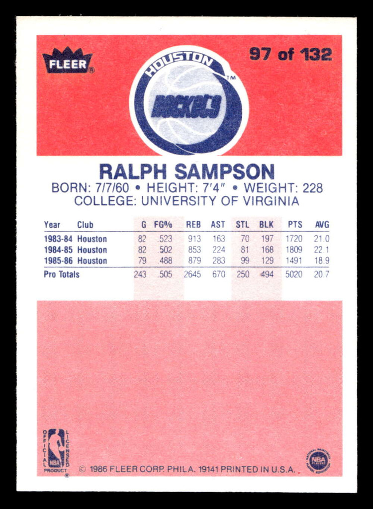 1986-87 Fleer #97 Ralph Sampson NM-Mint RC Rookie Basketball  ID: 508952
