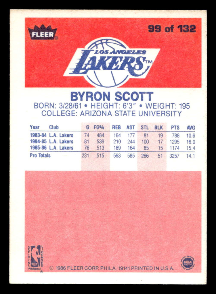 1986-87 Fleer #99 Byron Scott Ex-Mint RC Rookie Basketball  ID: 508957