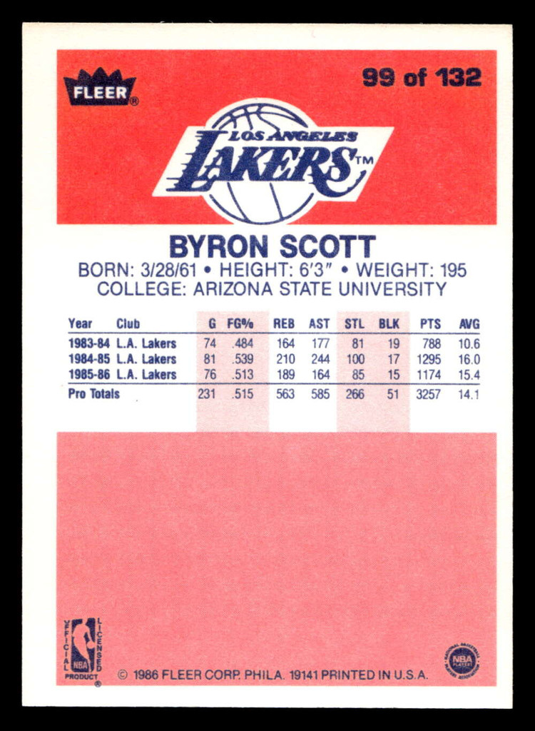 1986-87 Fleer #99 Byron Scott Near Mint RC Rookie Basketball  ID: 508962